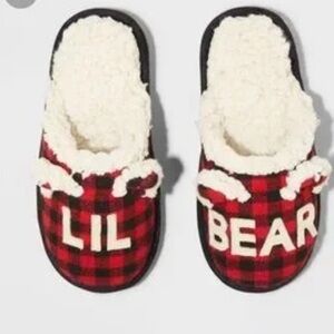 Holiday time plaid Christmas slippers little bear